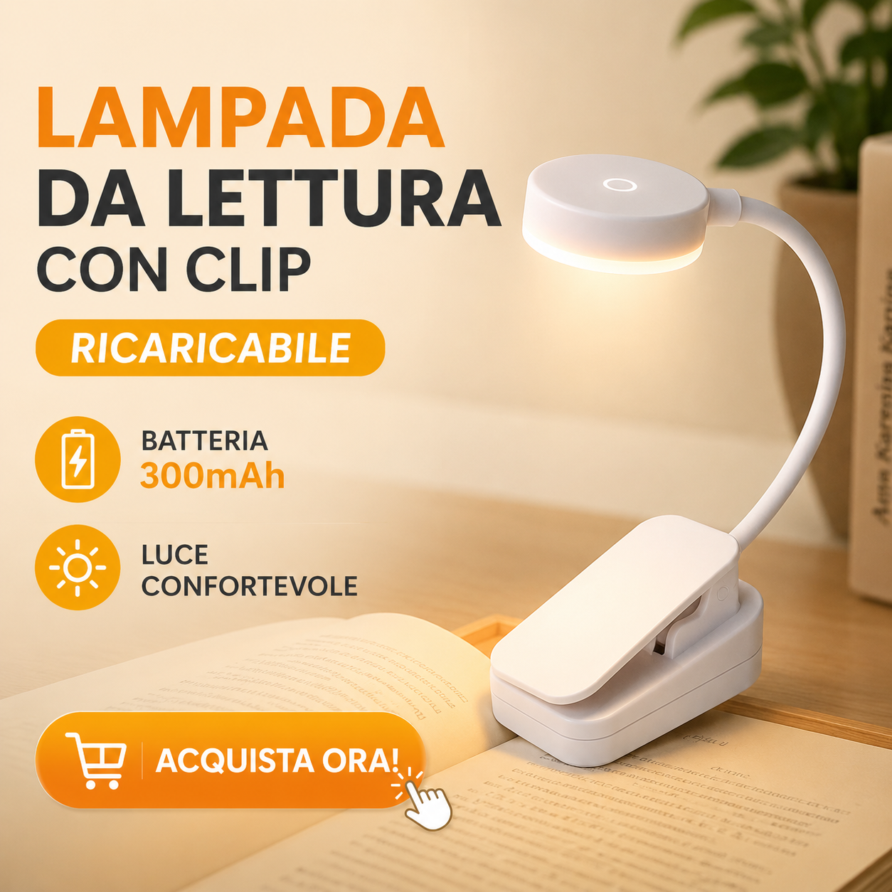 Lampada LED da Lettura con Clip