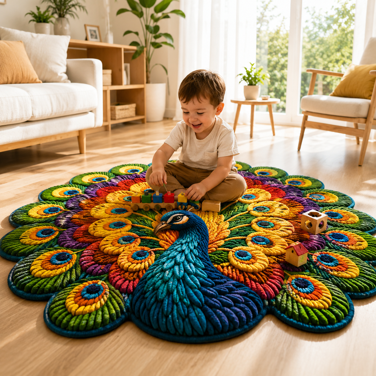 Tappeto Decorativo Pavone 3D
