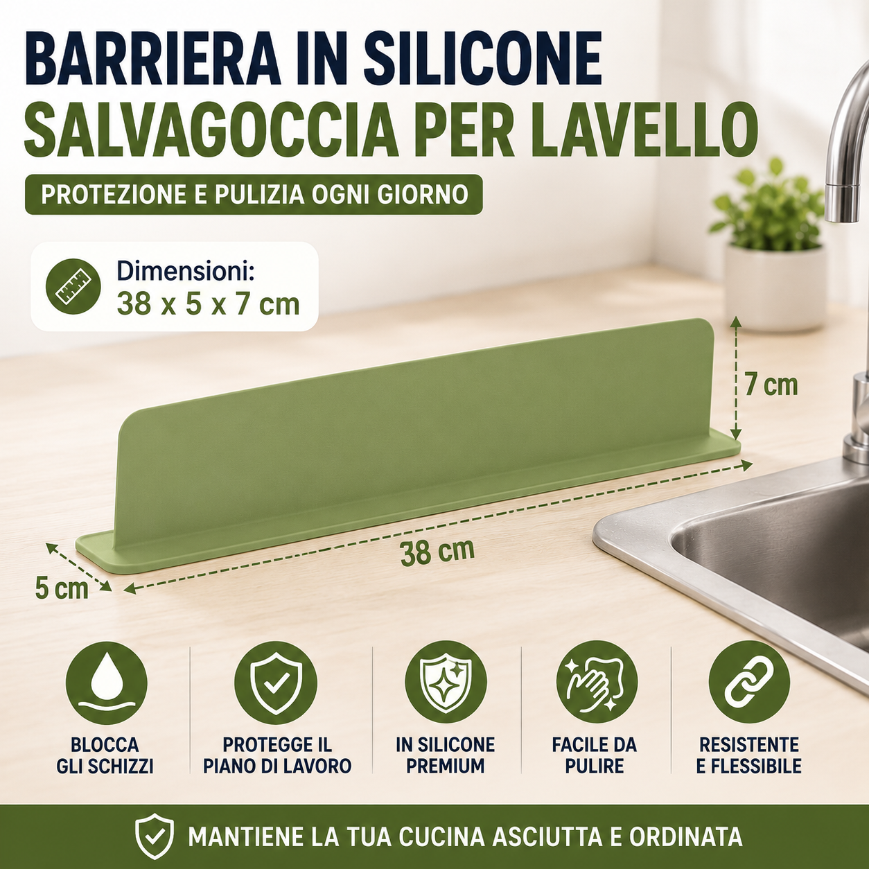 Barriera Paraspruzzi in Silicone per Lavello da Cucina