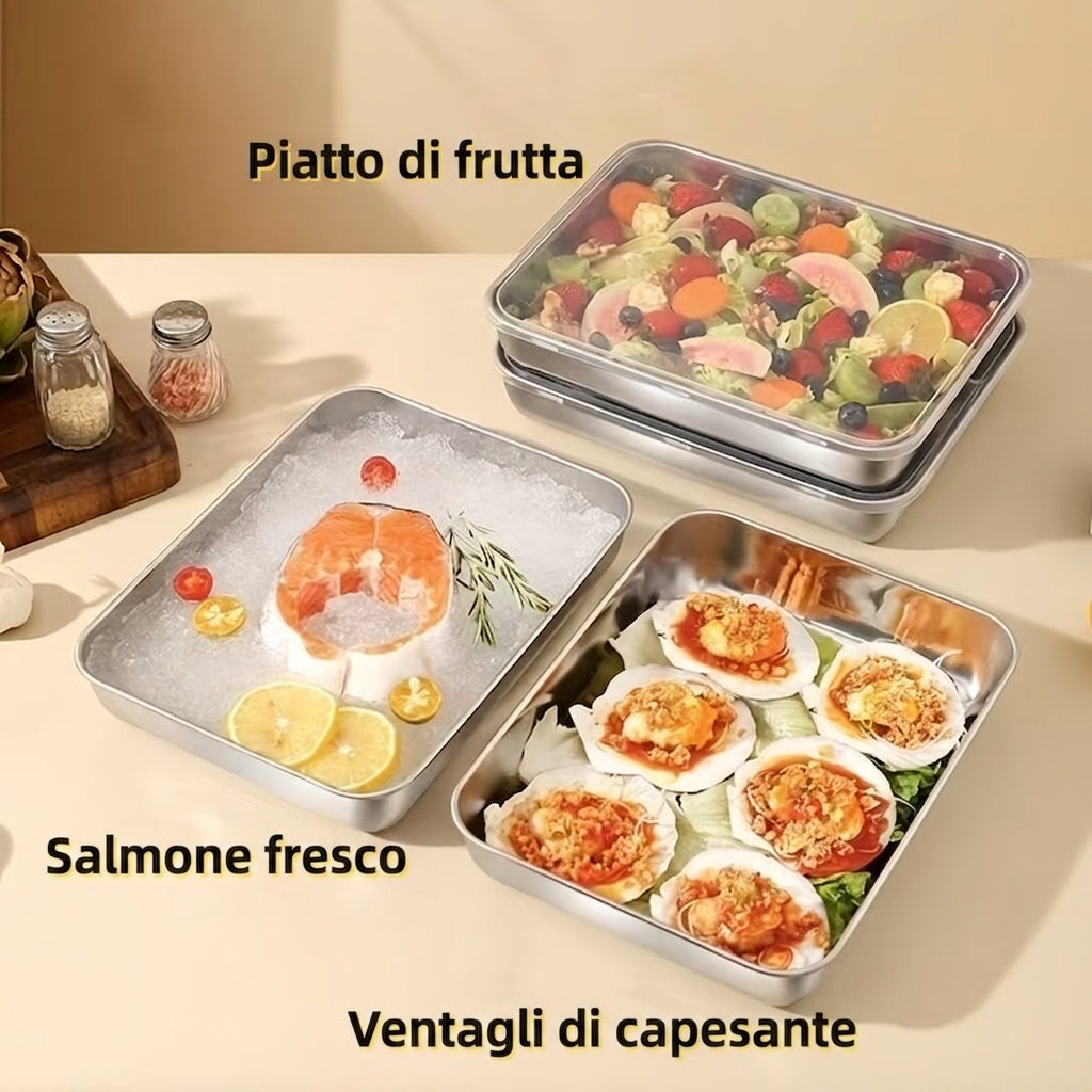 Set da 3 contenitori per alimenti in acciaio inox con coperchio