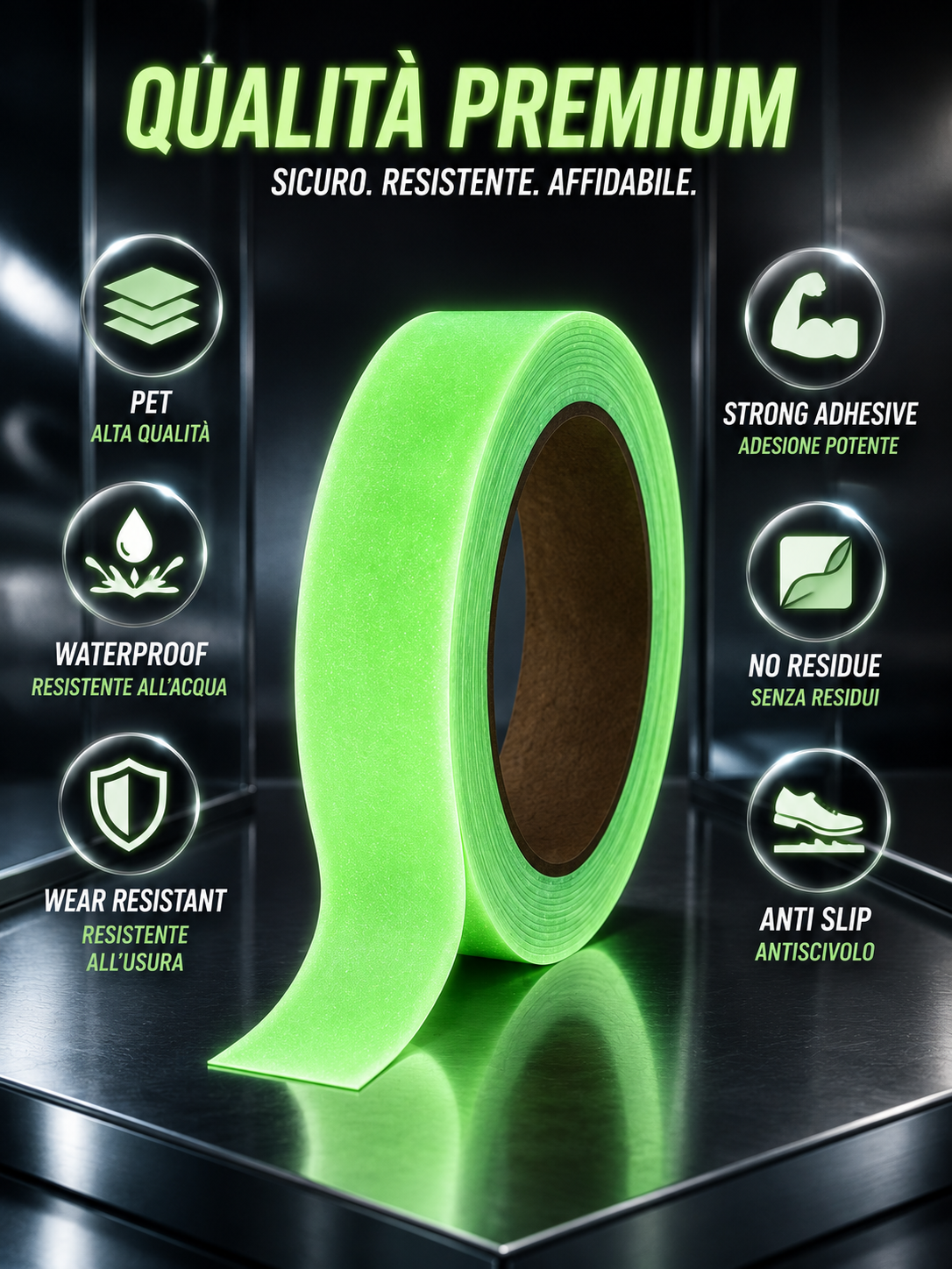 Nastro Adesivo Luminescente e Antiscivolo di Sicurezza 💚