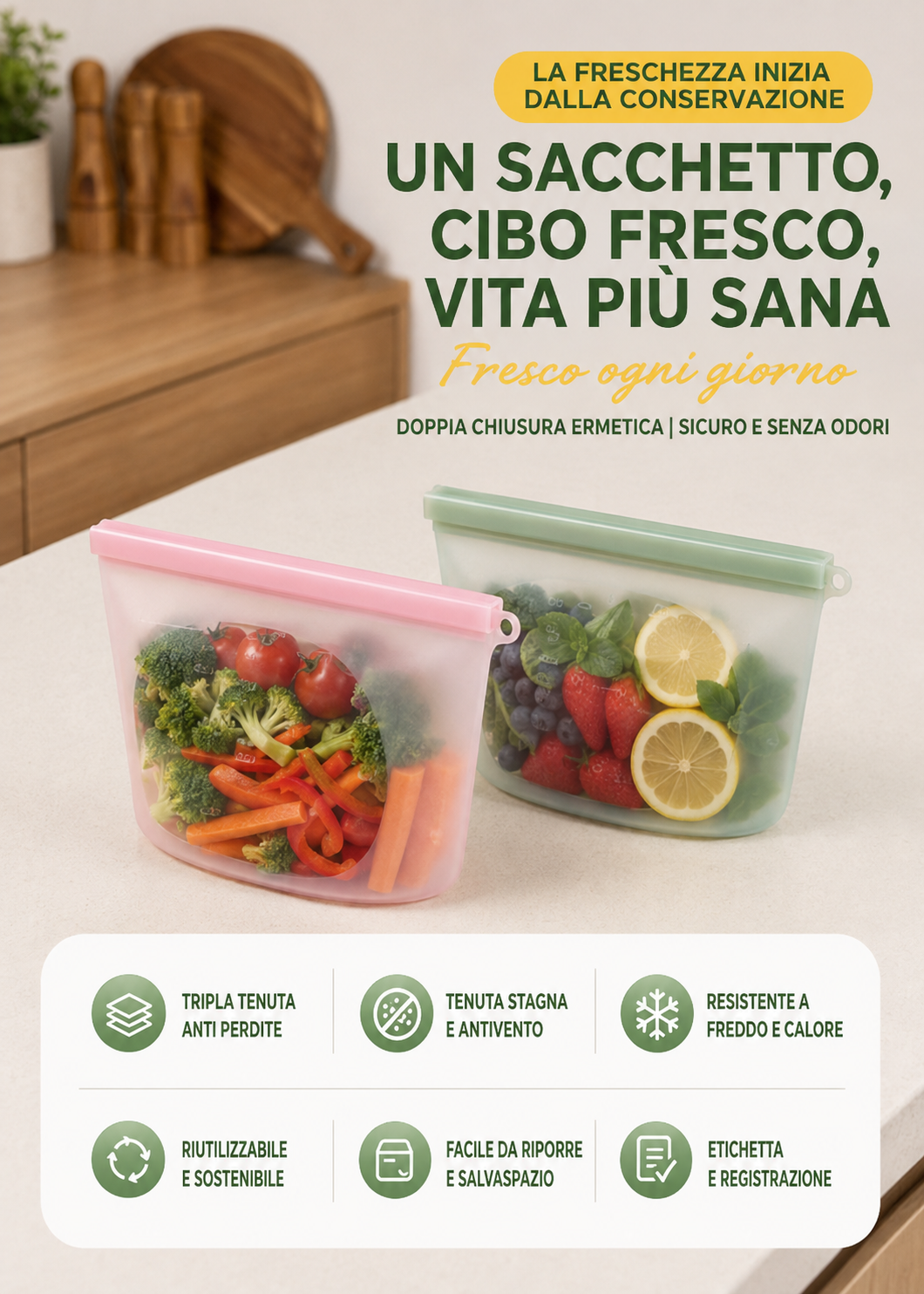 Set 2 sacchetti riutilizzabili per alimenti