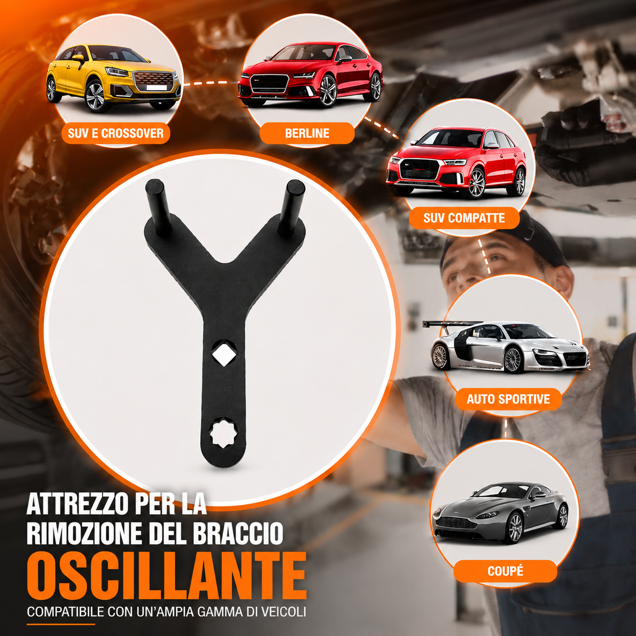 Attrezzo Universale per Braccio Oscillante e Snodo Sferico