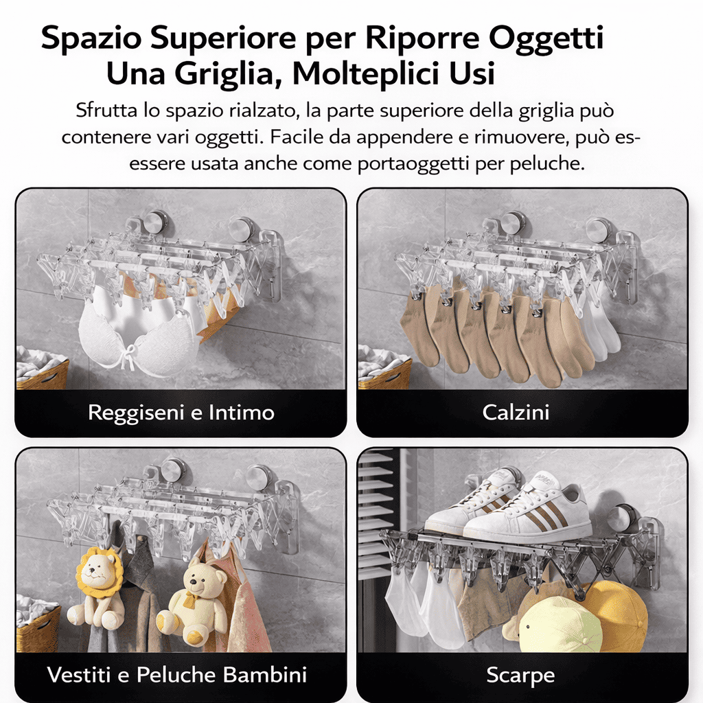 Stendibiancheria pieghevole con ventosa