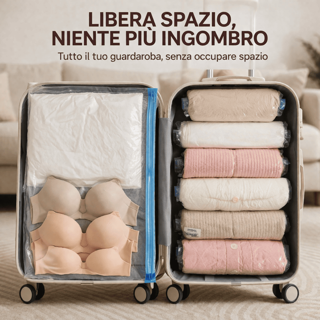 Sacco sottovuoto a compressione arrotolabile a mano