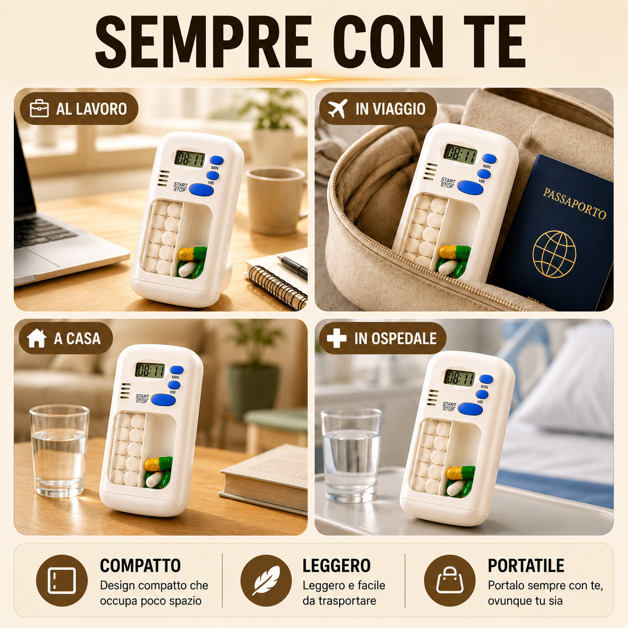 Portapillole Tascabile Intelligente Con Promemoria Giornaliero Allarme