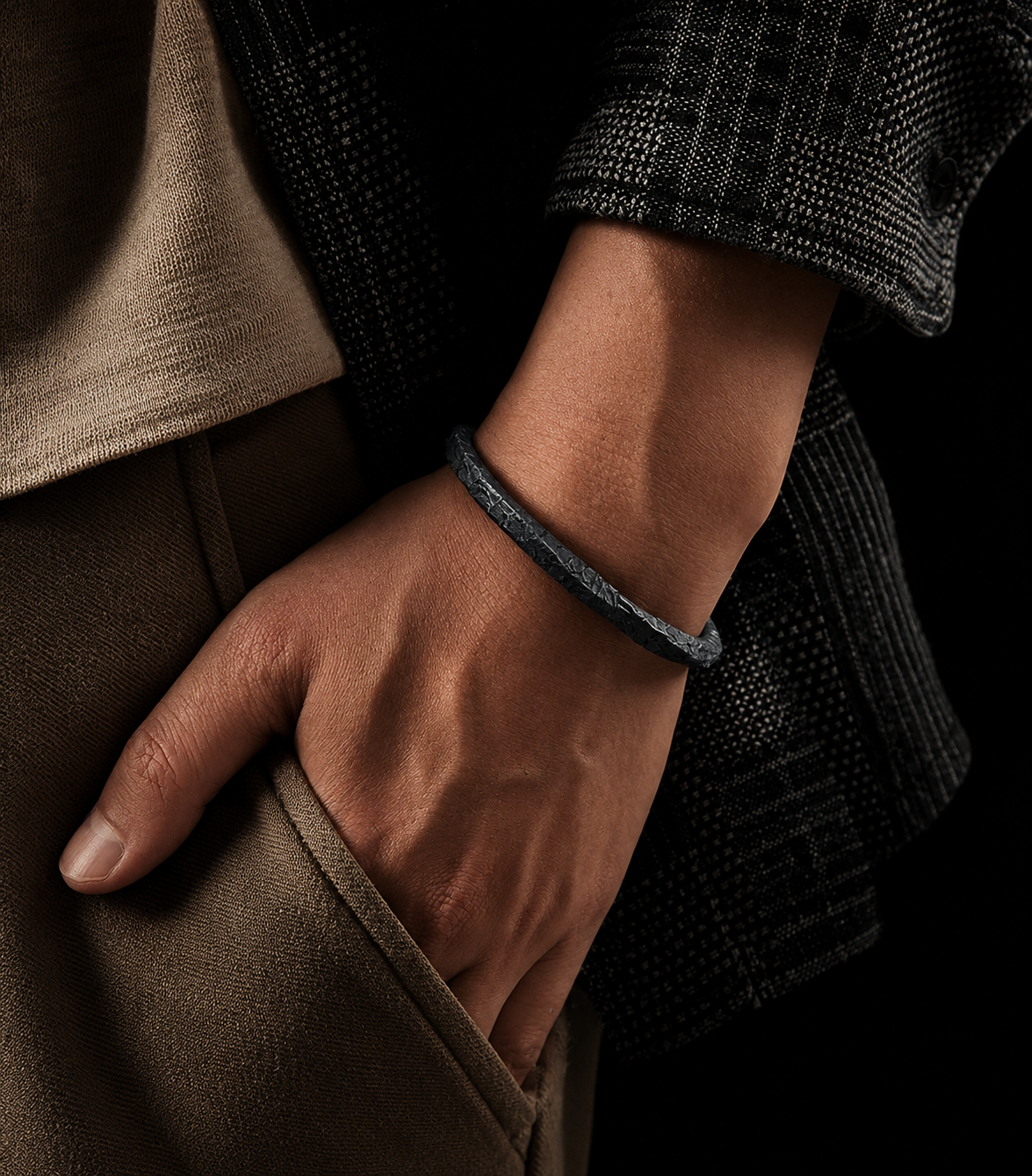 Bracciale Uomo Wu Teng Artigianale Nero