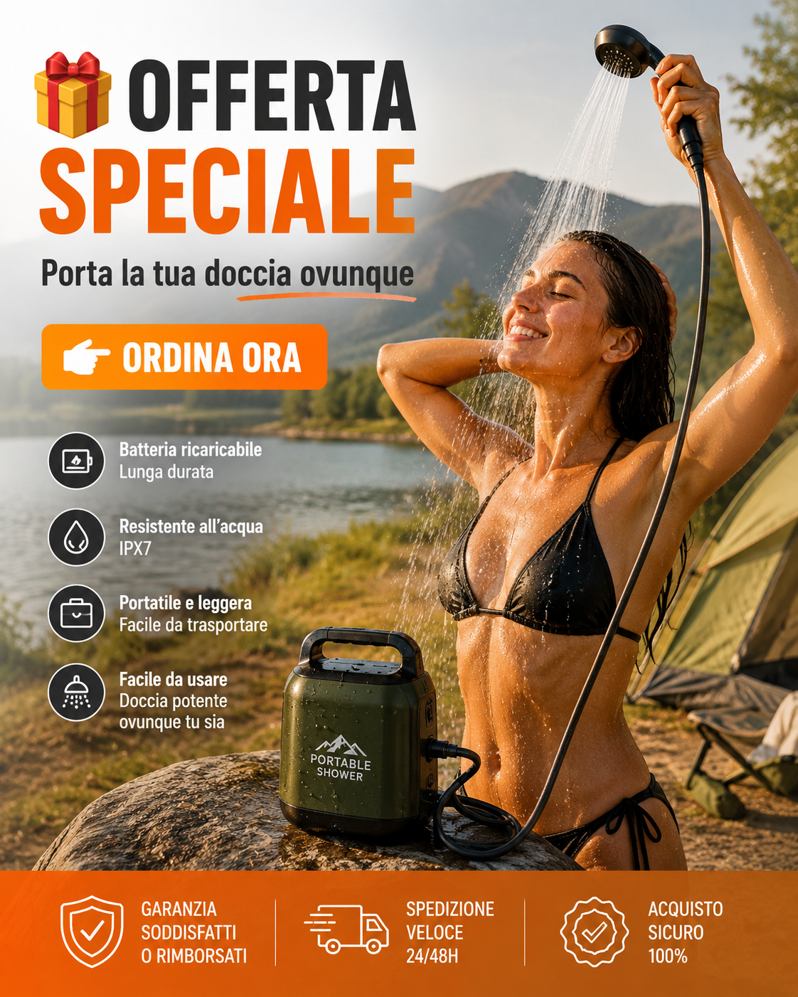 Doccia Portatile Elettrica per Campeggio e Viaggio