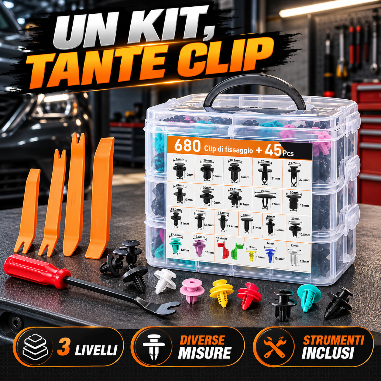 KIT CLIP DI FISSAGGIO AUTO – 680 PEZZI