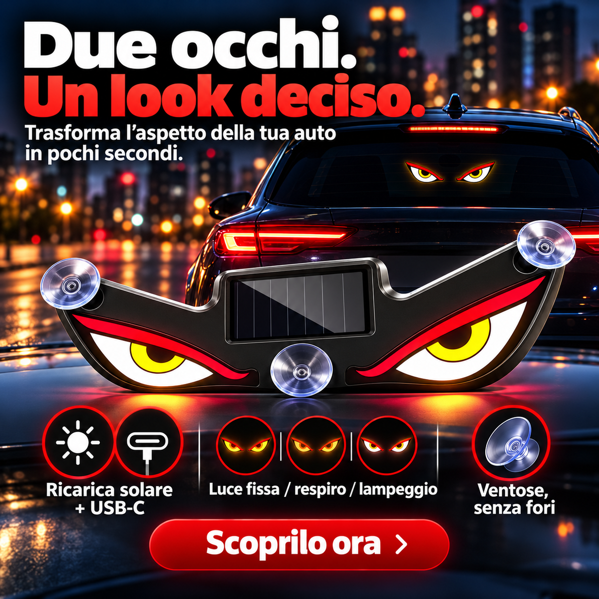 Devil Eyes LED – Luce Decorativa Solare per Auto