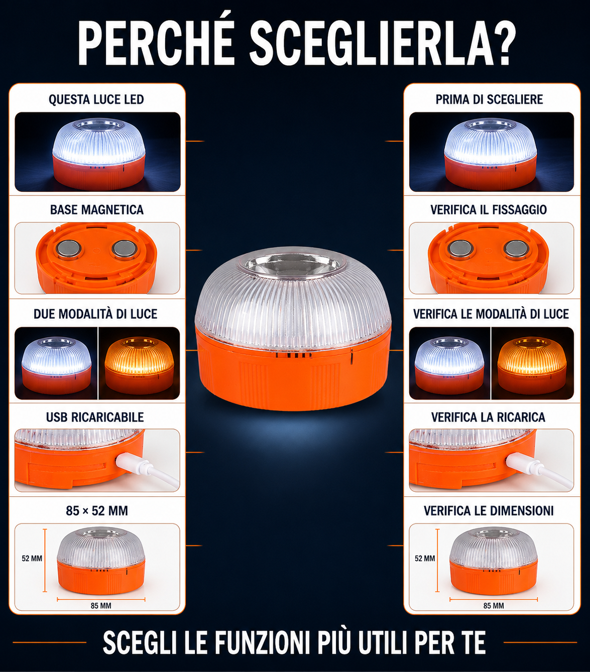Luce LED Magnetica di Emergenza Ricaricabile