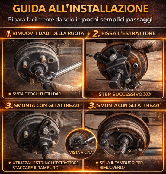 Estrattore per tamburi dei freni in metallo