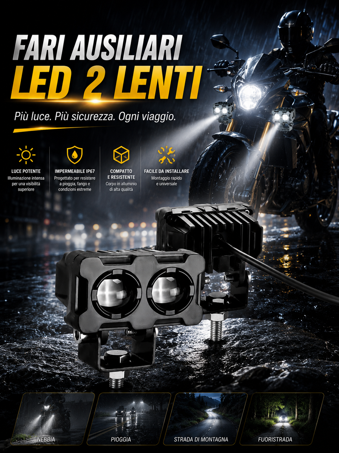Faretti LED moto 12V 60W compatti e universali