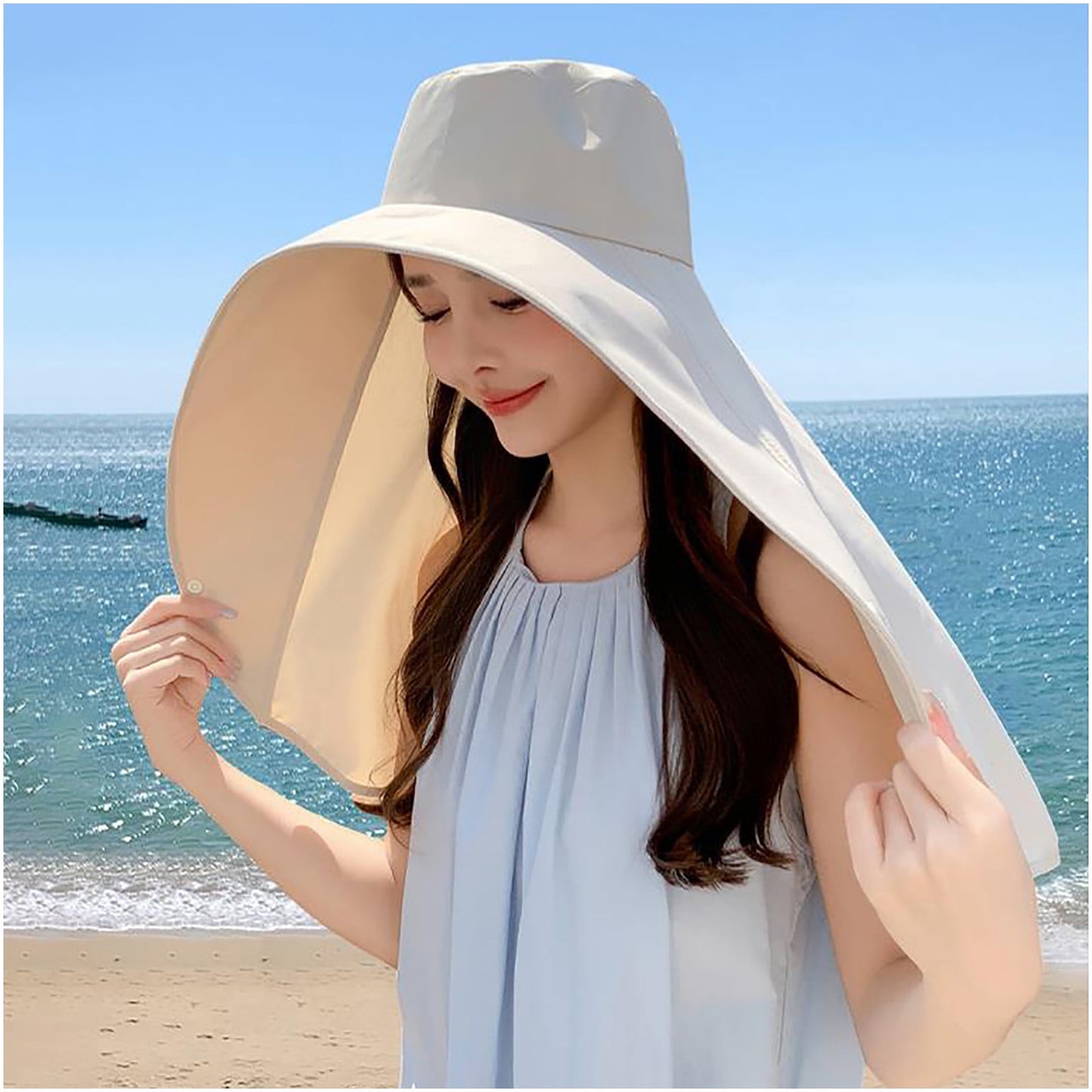 Cappello Da Donna Con Scialle Grande Per la Protezione Solare