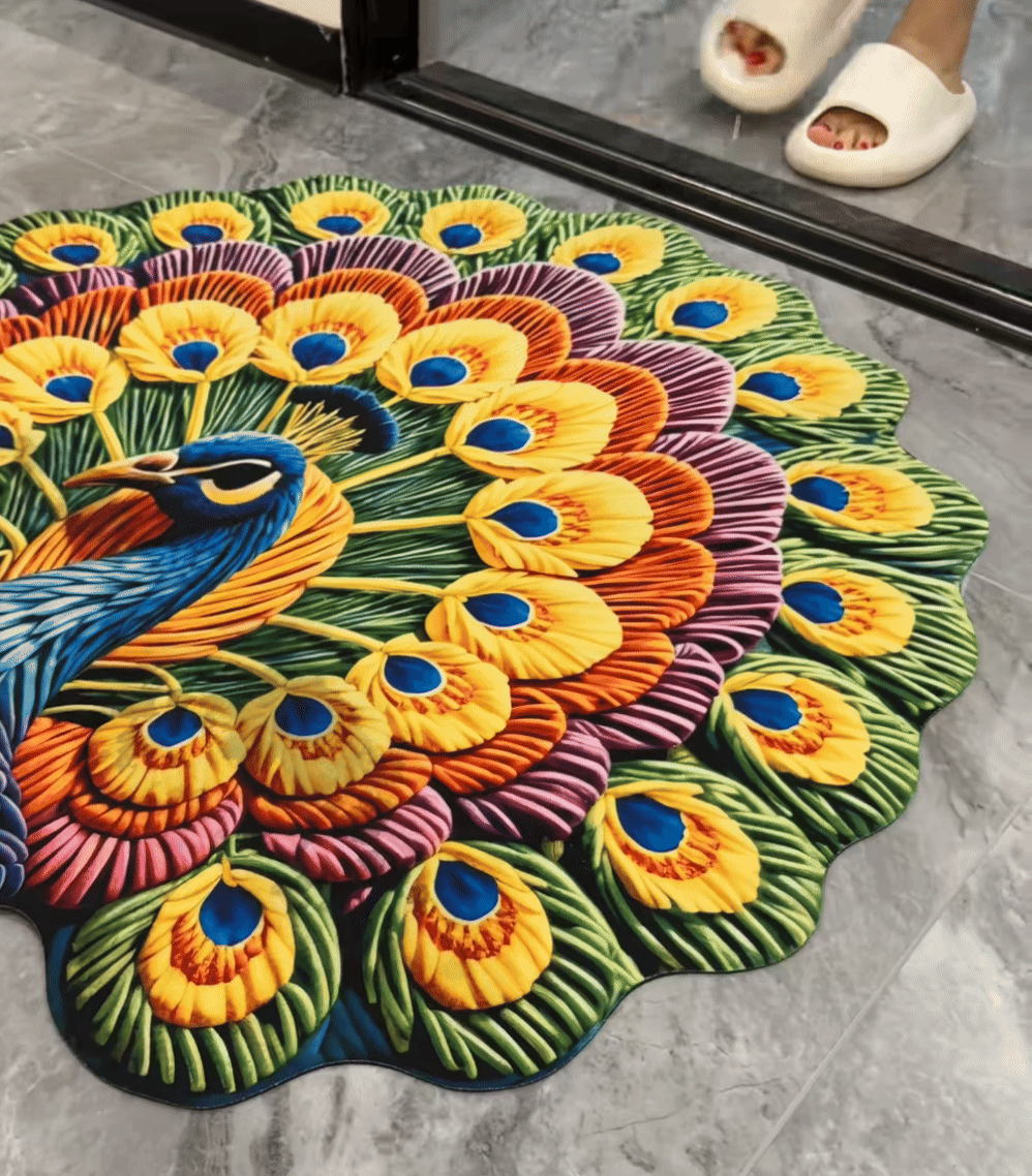 Tappeto Pavone 3D Antiscivolo 80×80 cm