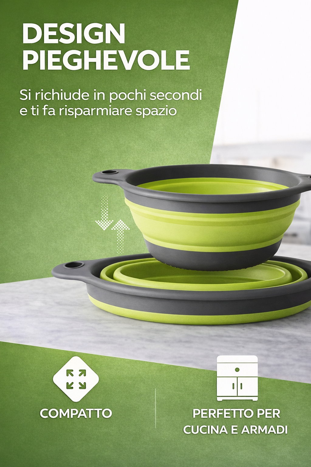 Scolapasta pieghevole in silicone
