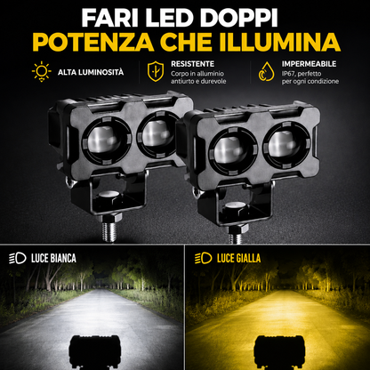 Faro LED quadrato a doppio chip con funzione fendinebbia, per moto, auto e ATV DC 12–24V.