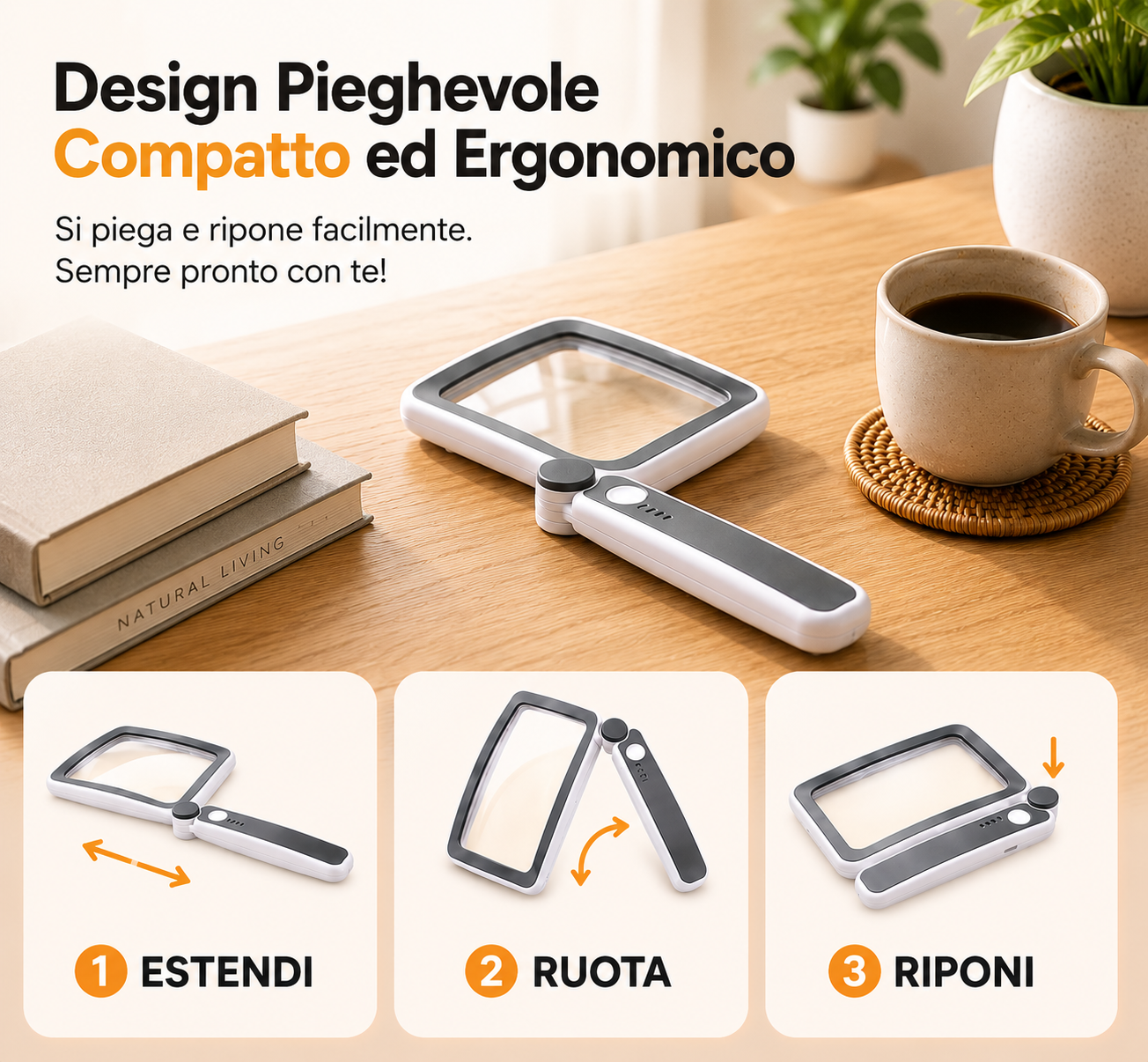 Lente LED Pieghevole 3 in 1 per una Visione Più Nitida