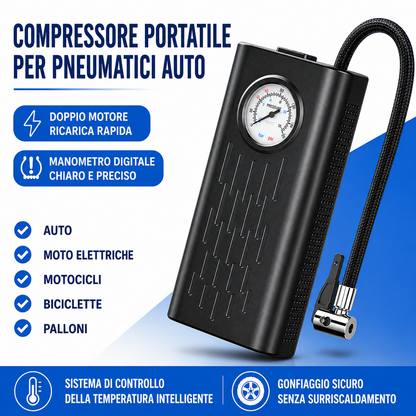 Compressore d'aria portatile senza fili, ricarica usb e arresto automatico