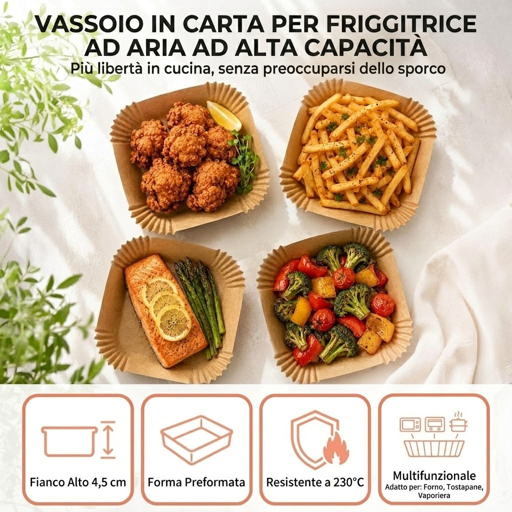 OFFERTA ESCLUSIVA | 100 PEZZI CARTA FORNO PER FRIGGITRICE AD ARIA