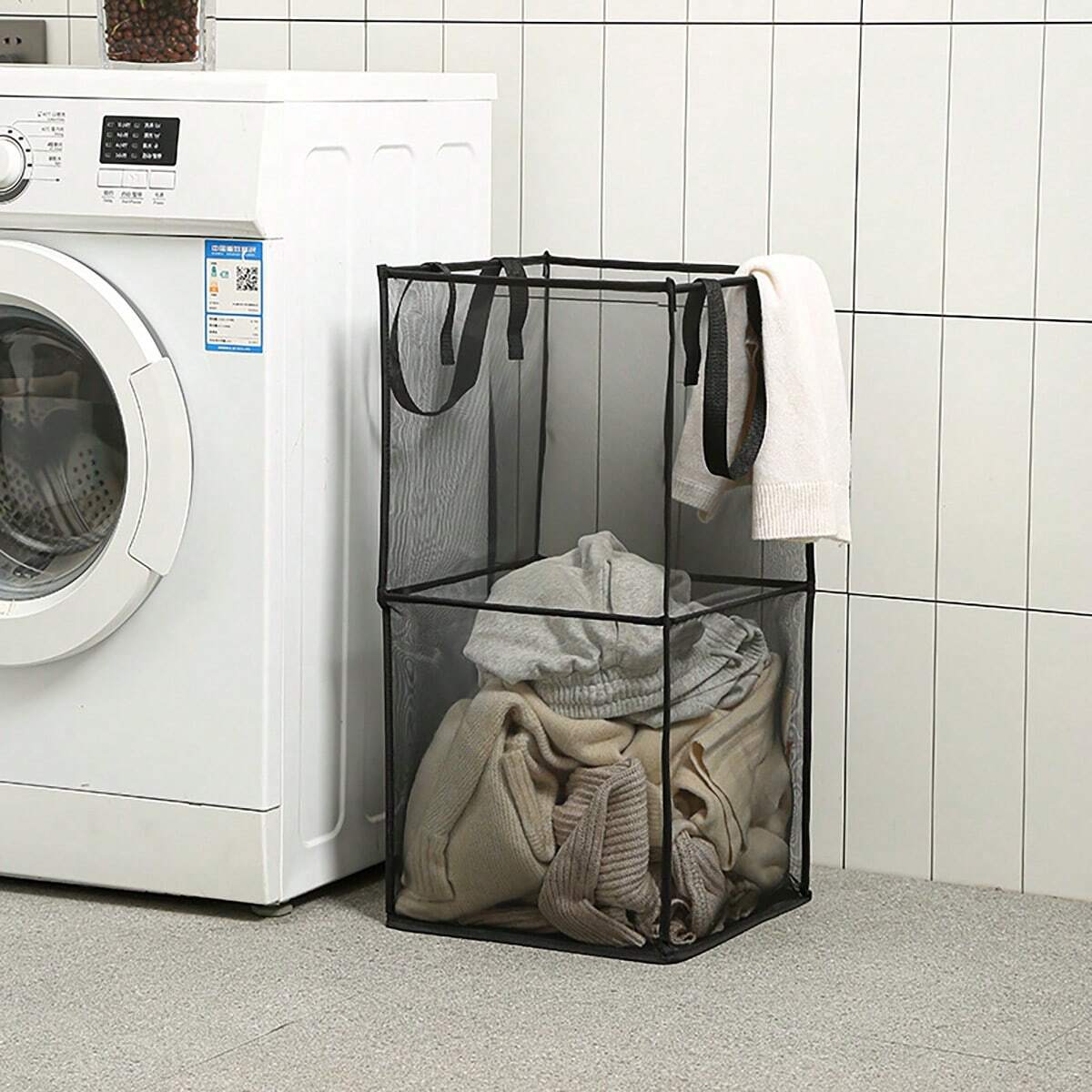 Cesto per biancheria pieghevole in rete
