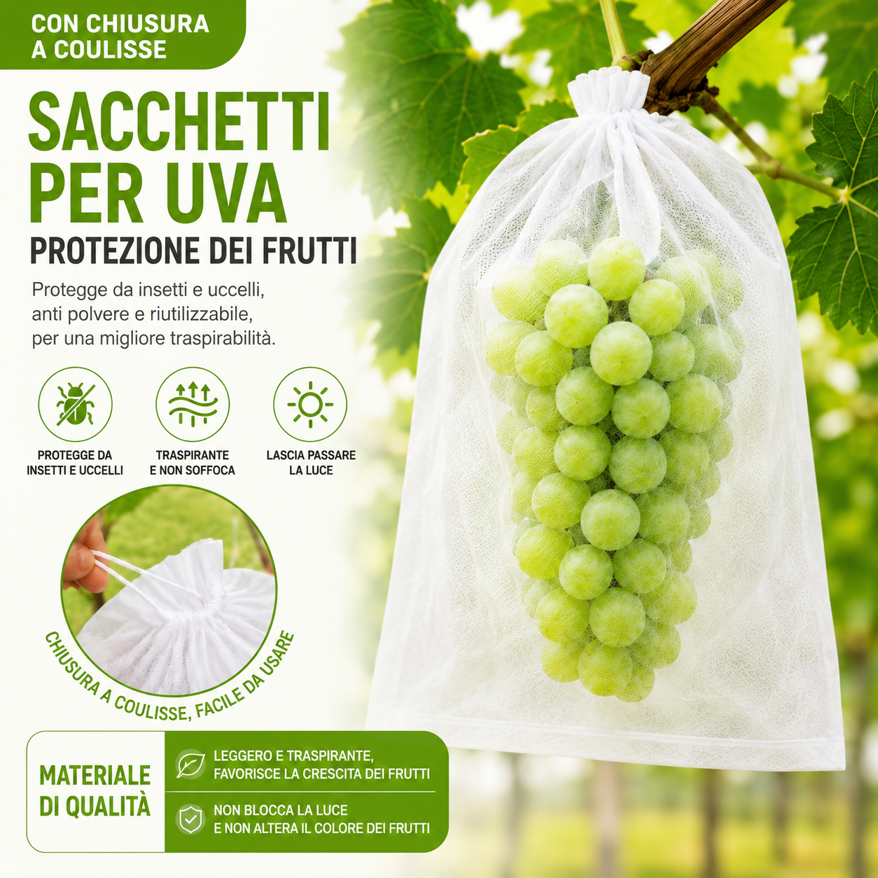 Sacchetto protettivo per alberi da frutto contro insetti e uccelli