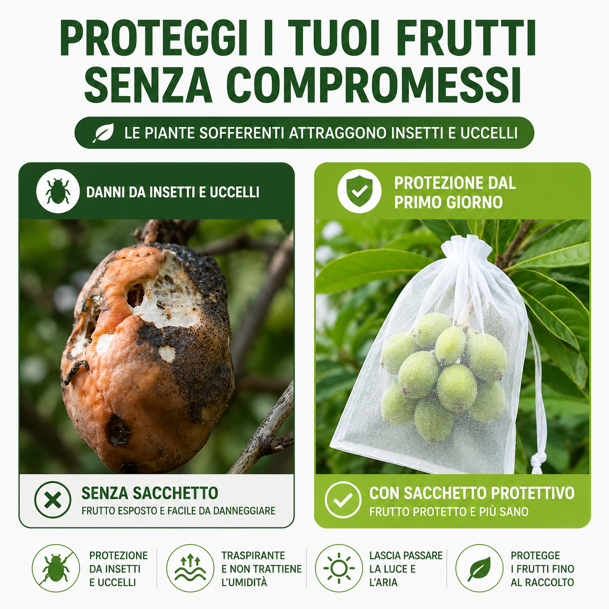 Sacchetto protettivo per alberi da frutto contro insetti e uccelli
