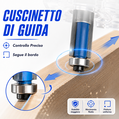 Set di punte per fresatrice a rifilare con cuscinetto superiore