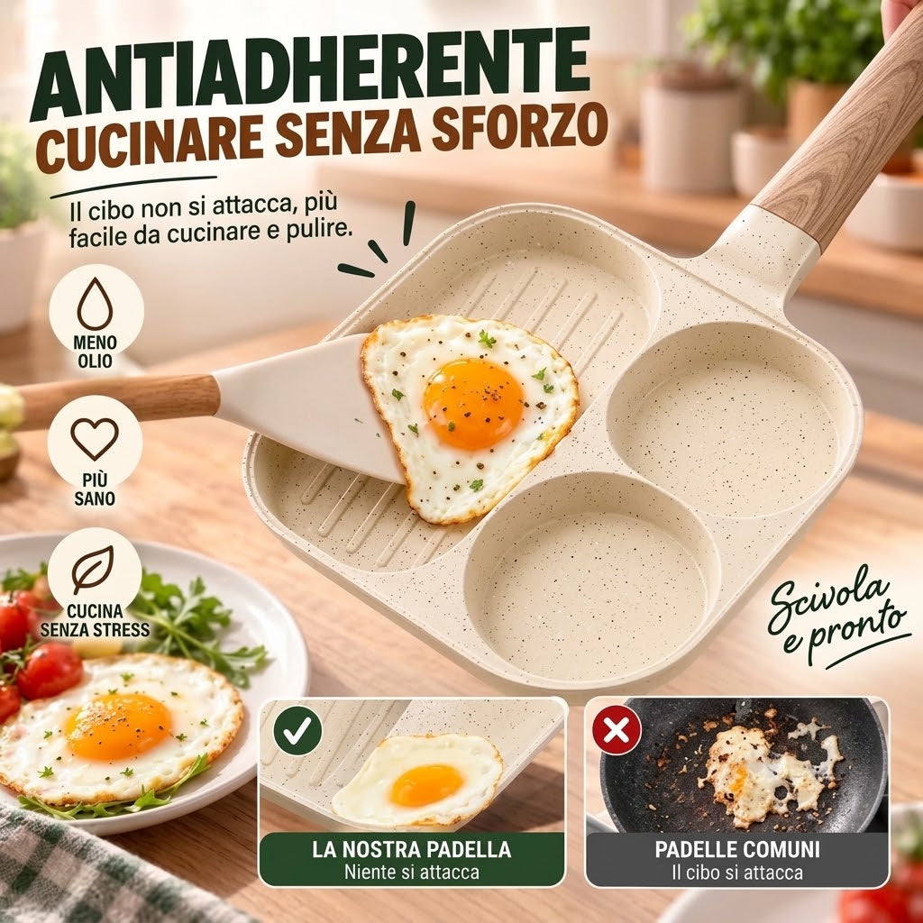 Padella antiaderente a 3 sezioni con rivestimento in pietra Maifan