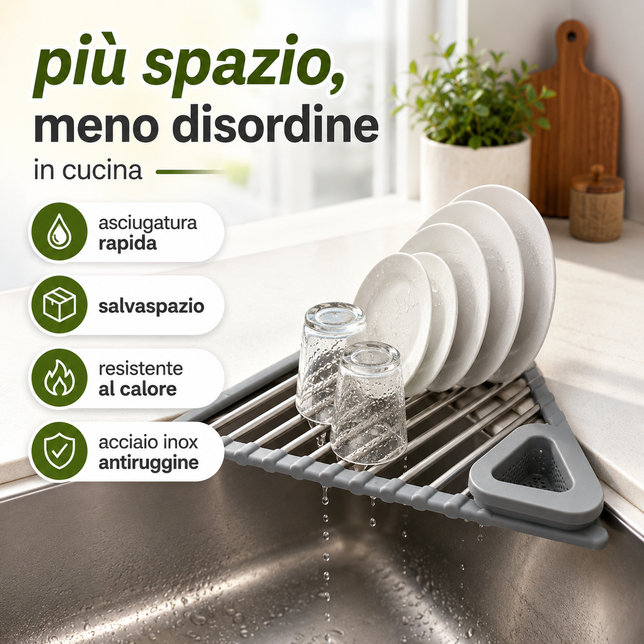 Scolapiatti Triangolare Pieghevole Salvaspazio