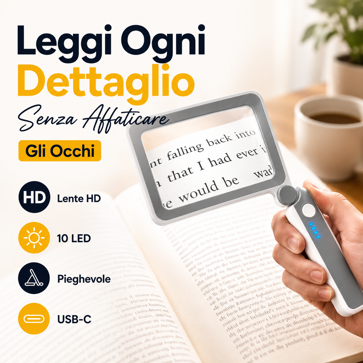 Lente LED Pieghevole 3 in 1 per una Visione Più Nitida