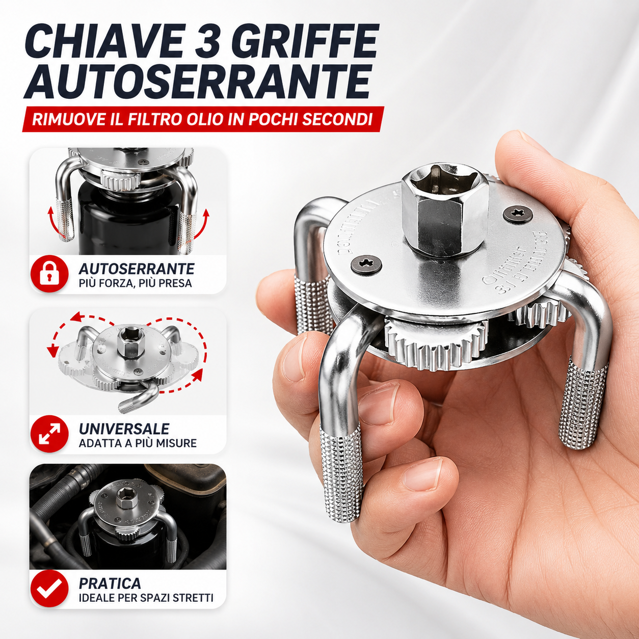 Chiave Professionale Rimuovi Filtro Olio 3 Griffe