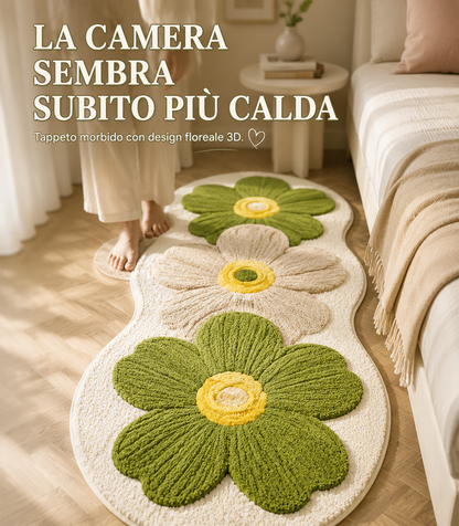 Tappeto Runner da Letto Sagomato a Onda con Fiori 3D