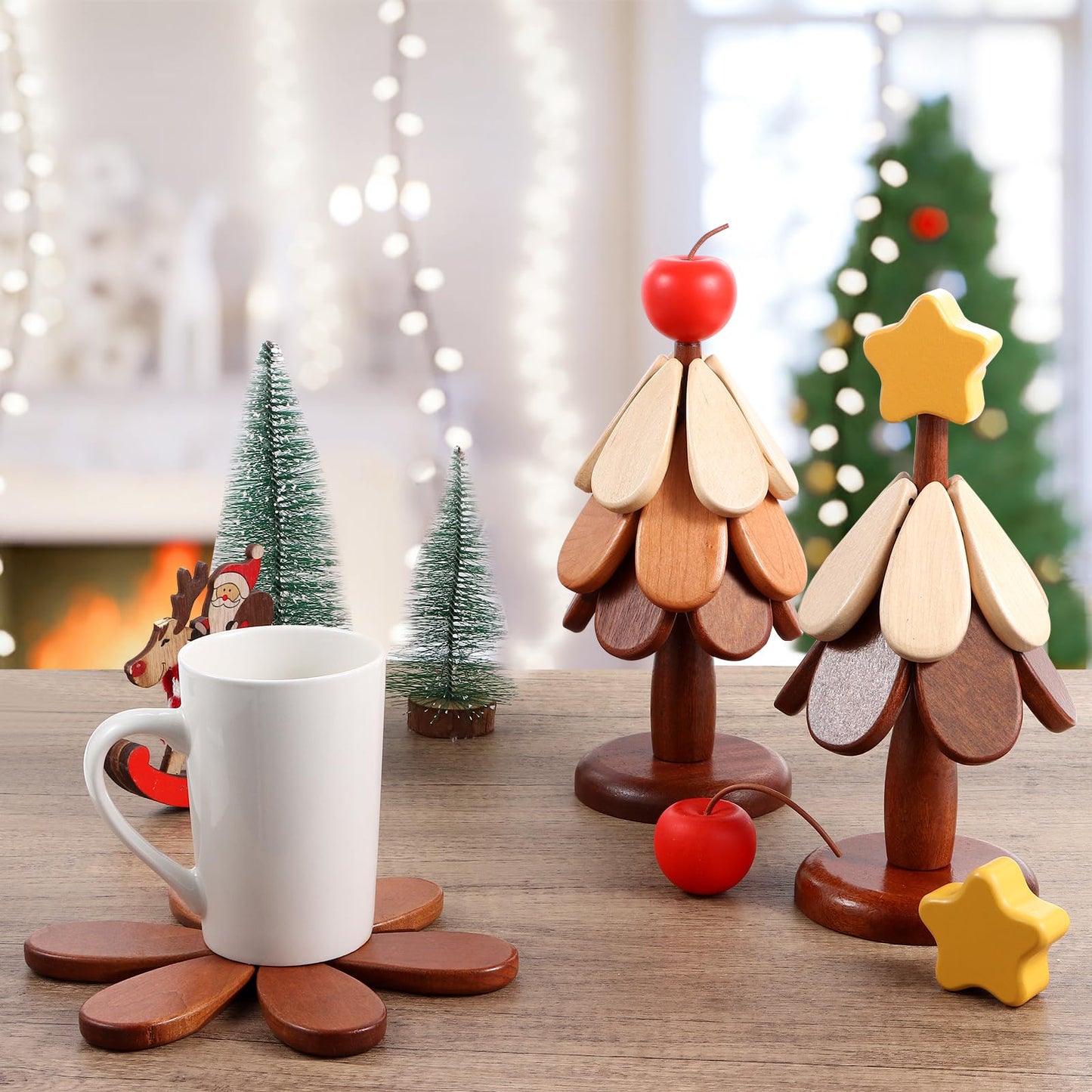 Sottopentola a forma di albero in legno naturale