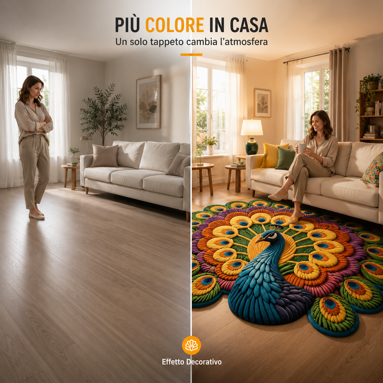 Tappeto Pavone 3D Antiscivolo Lavabile