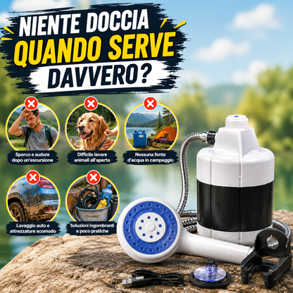 🚿🏕️ Doccia Portatile Ricaricabile per Campeggio e Outdoor