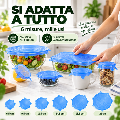 Set 6 Coperchi in Silicone Elastico 🔵