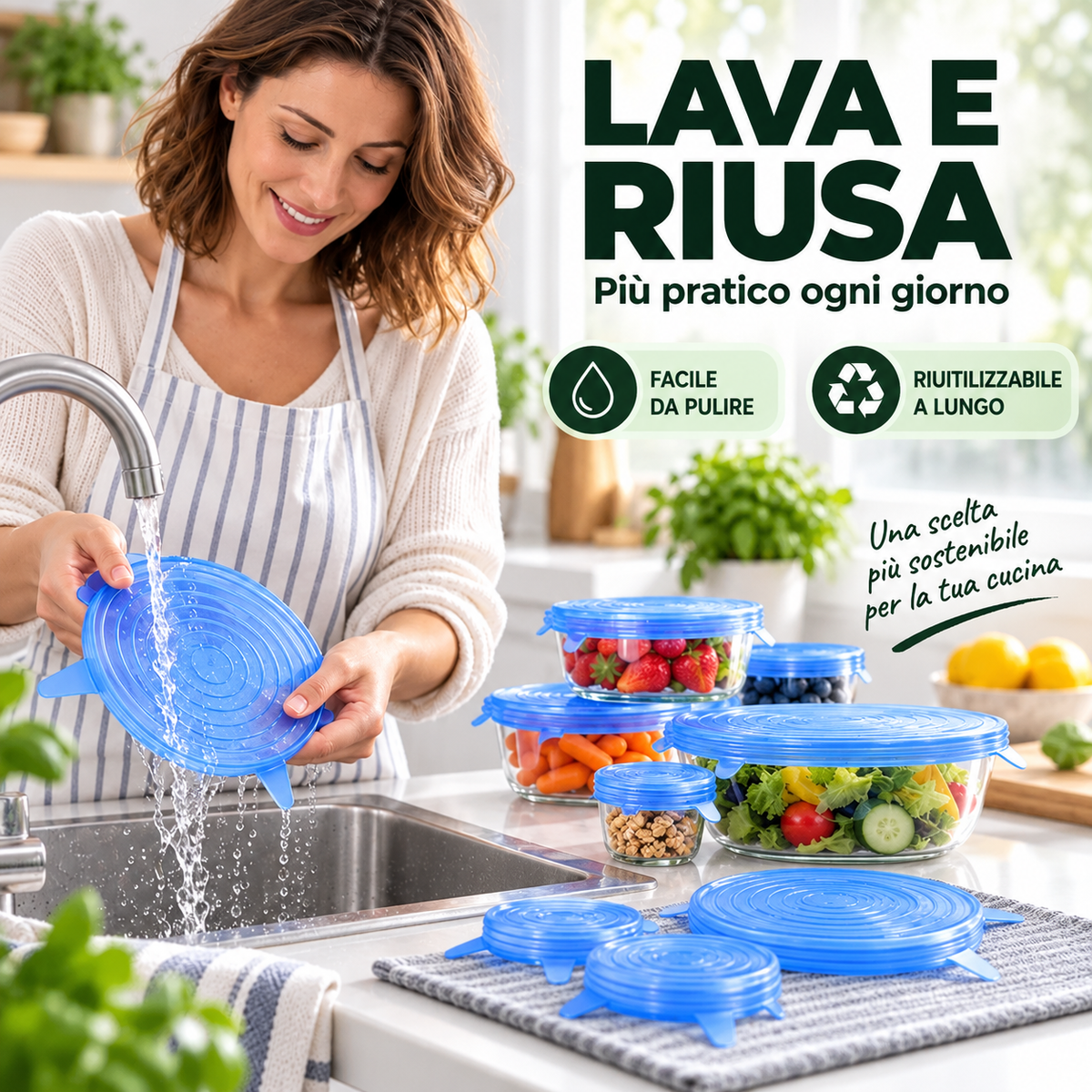 Set 6 Coperchi in Silicone Elastico 🔵