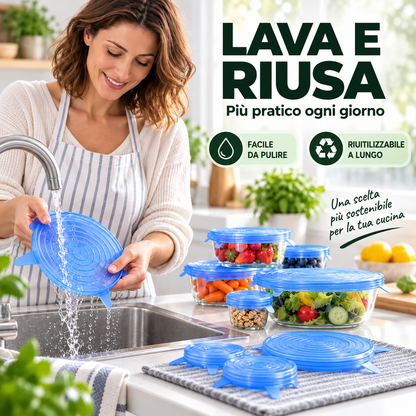 Set 6 Coperchi in Silicone Elastico 🔵