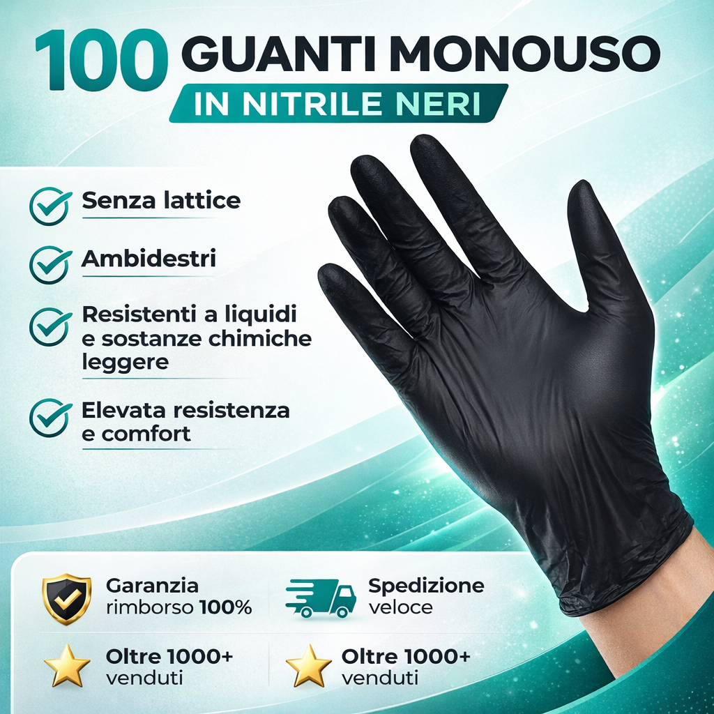 🔥🔥🔥 100 Guanti Monouso in Nitrile Neri