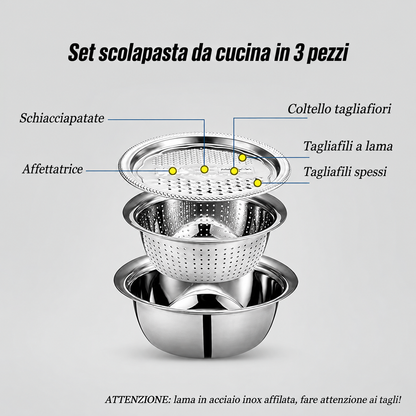 Set Ciotola Multifunzione 3 in 1 in Acciaio Inox 🥣