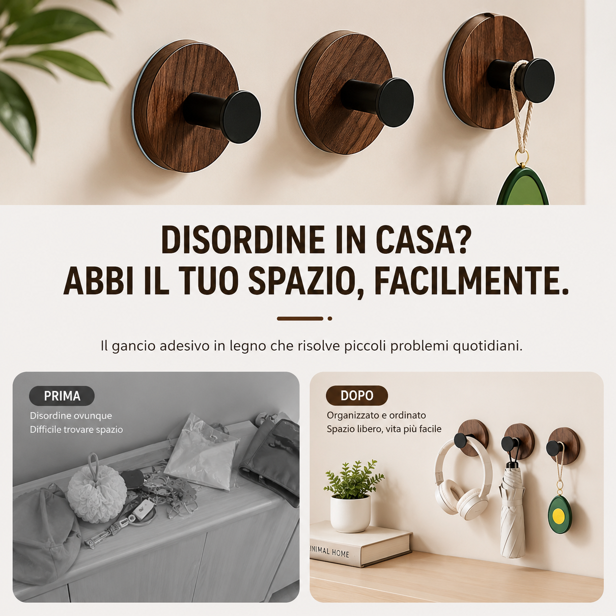 💡Ganci da parete adesivi in legno
