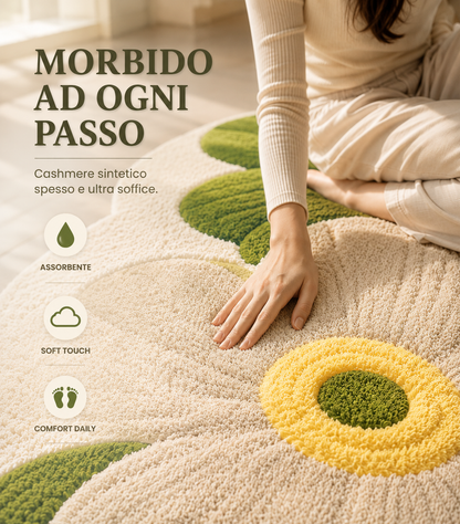 Tappeto Runner da Letto Sagomato a Onda con Fiori 3D