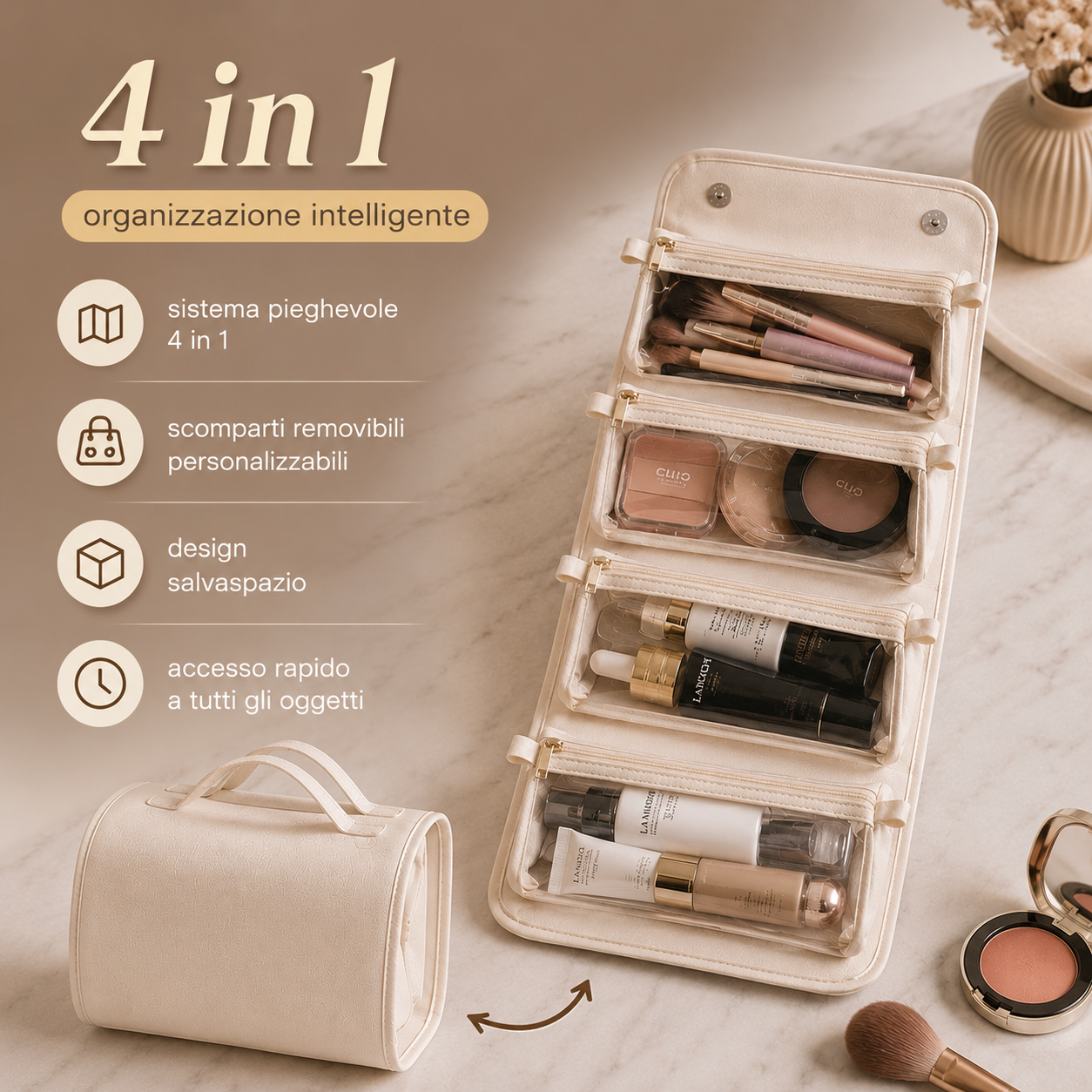 ✨ Beauty Case Pieghevole 4 in 1 con Scomparti Removibili