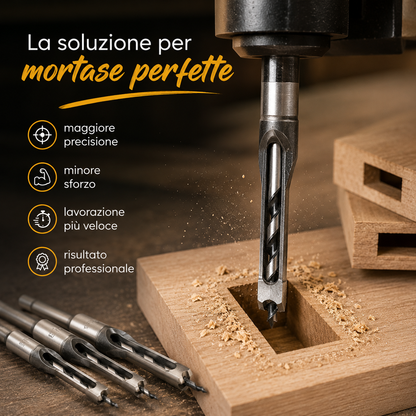 Kit Professionale per Fori Quadrati nel Legno – 4 Misure