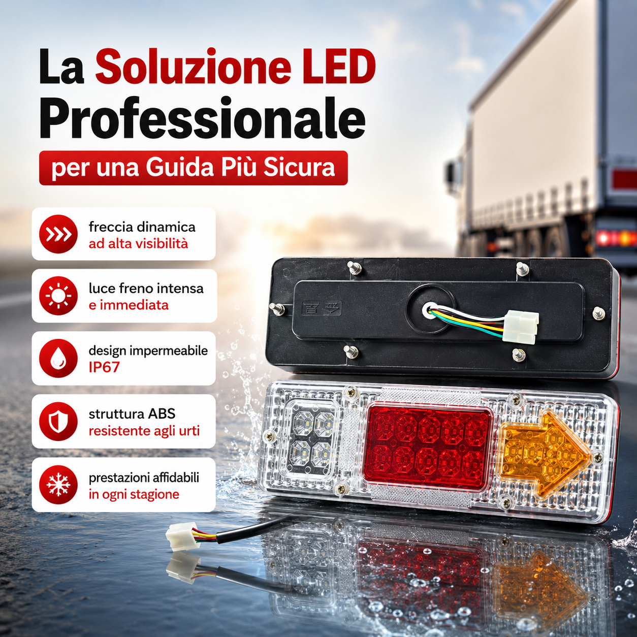 🚚 Fanale Posteriore LED Dinamico 12V-24V – Più Sicurezza per Rimorchi, Camper e Caravan