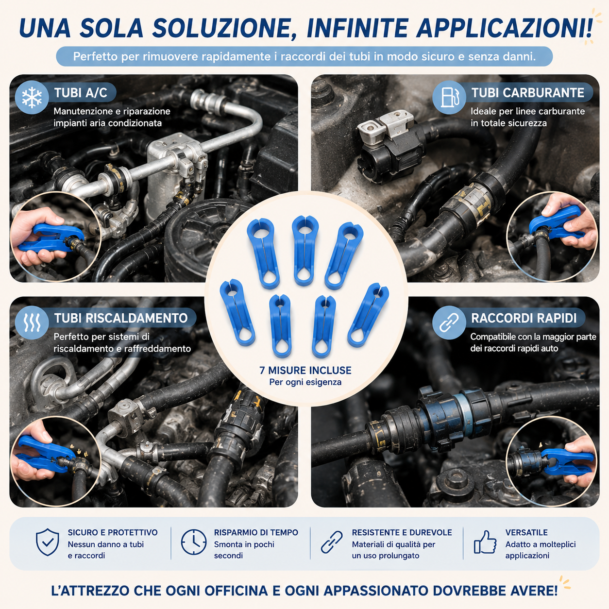 Strumento di Sgancio Rapido per Tubi Auto A/C, Carburante e Riscaldamento – Kit Universale 7 Misure
