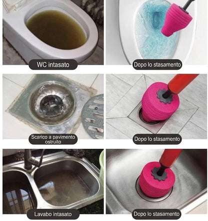 Pompa sturalavandini manuale ad aria compressa per WC e tubature