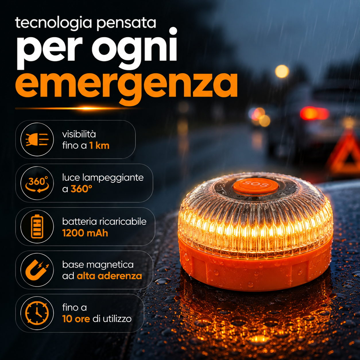 Luce di Emergenza Magnetica V16 USB Ricaricabile