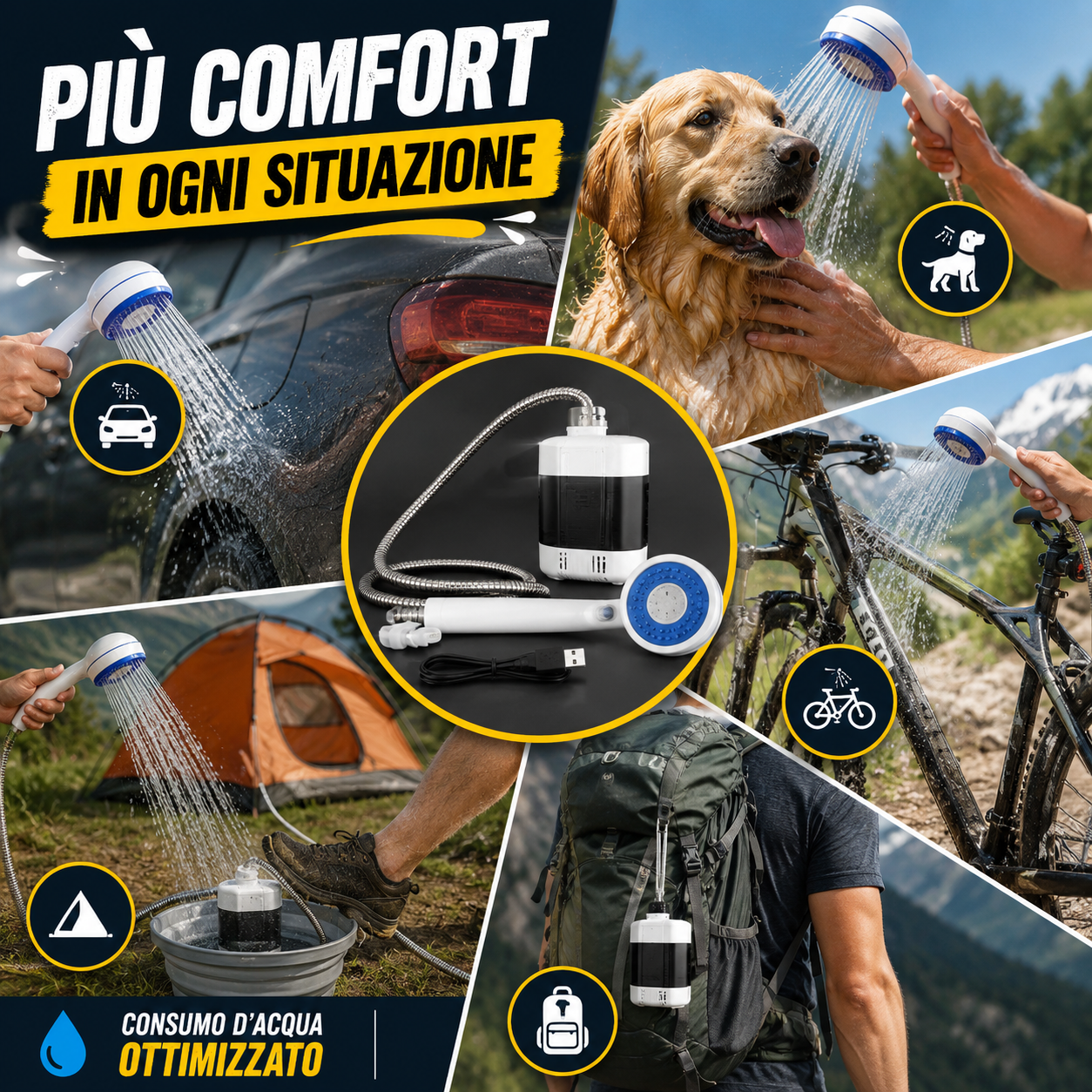 🚿🏕️ Doccia Portatile Ricaricabile per Campeggio e Outdoor